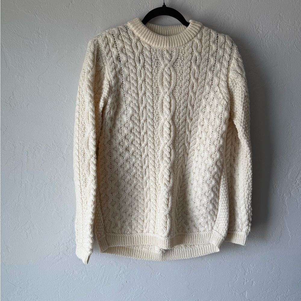 Aran Mor Cable Knit Cream Sweater Ireland. Real wool. Size S new